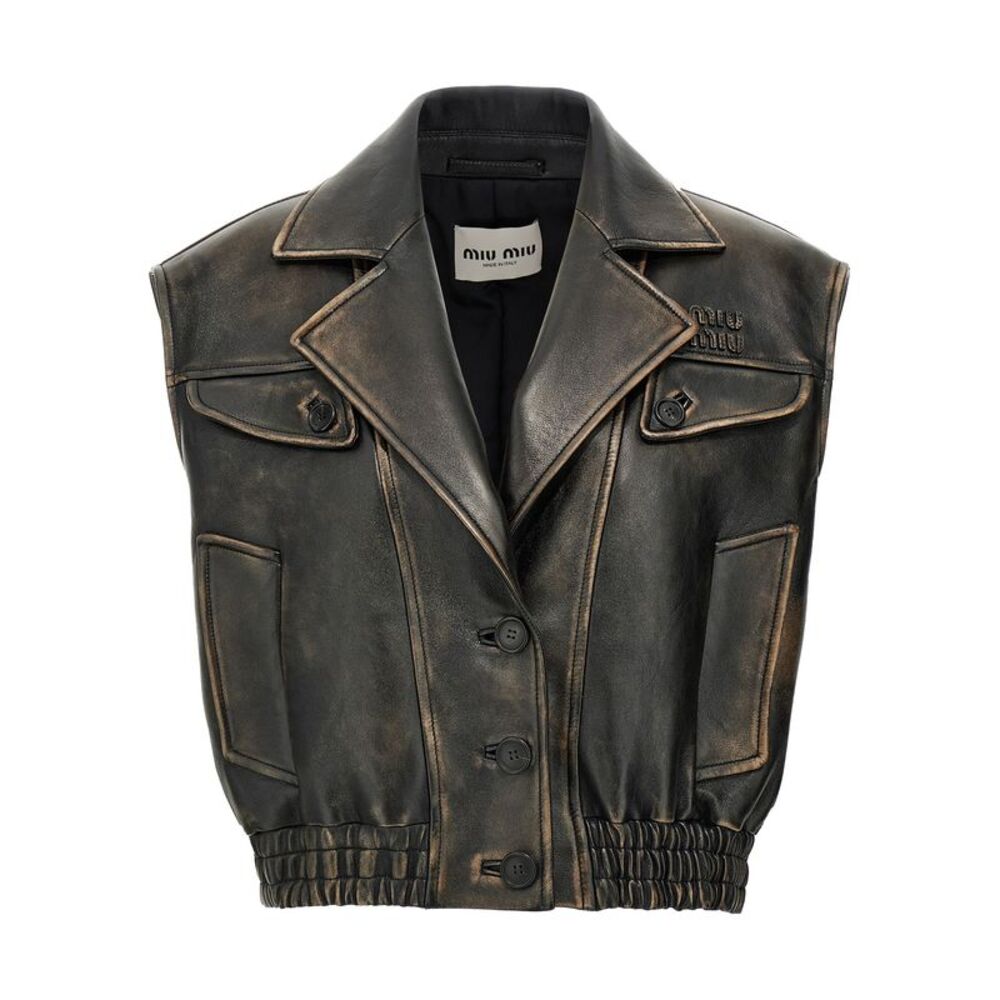 Miu Miu Brown Lamb Leather Sleeveless Women's Jacket
